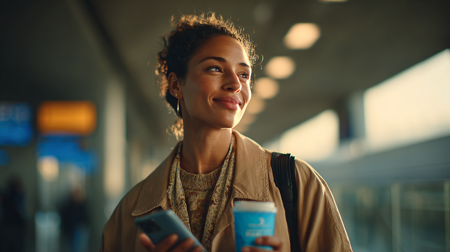 Passengers checking flight info and boarding passes at a busy airport gate, symbolizing merged airline networks and loyalty integration.